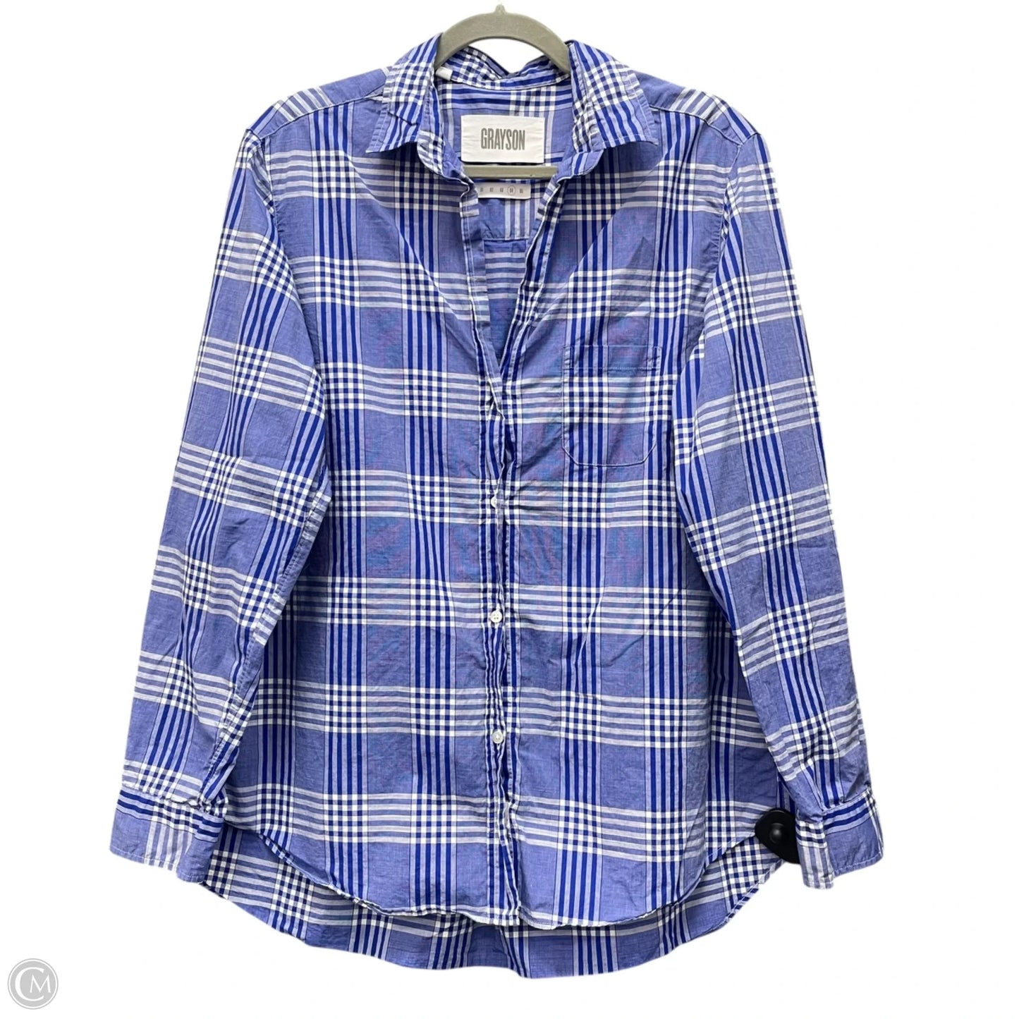Top Long Sleeve By Grayson In Blue & White, Size: M