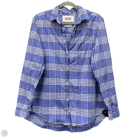 Top Long Sleeve By Grayson In Blue & White, Size: M