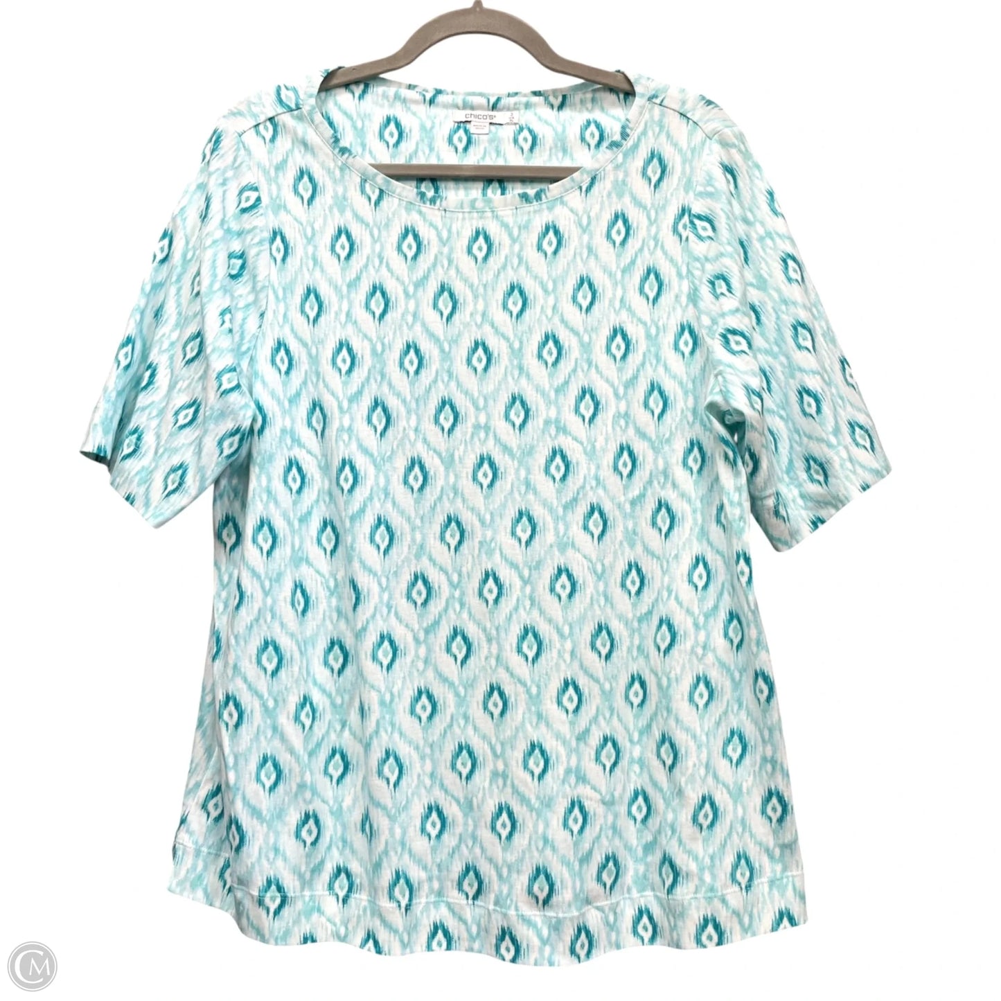Top Short Sleeve Basic By Chicos In Blue & White, Size: Xl