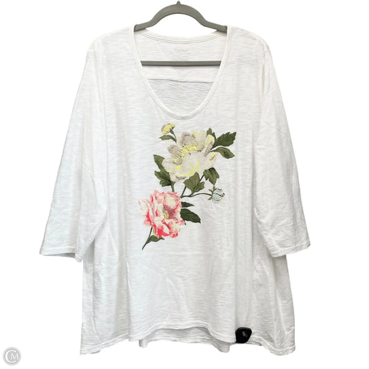 Top 3/4 Sleeve Basic By Chicos In Floral Print, Size: Xl