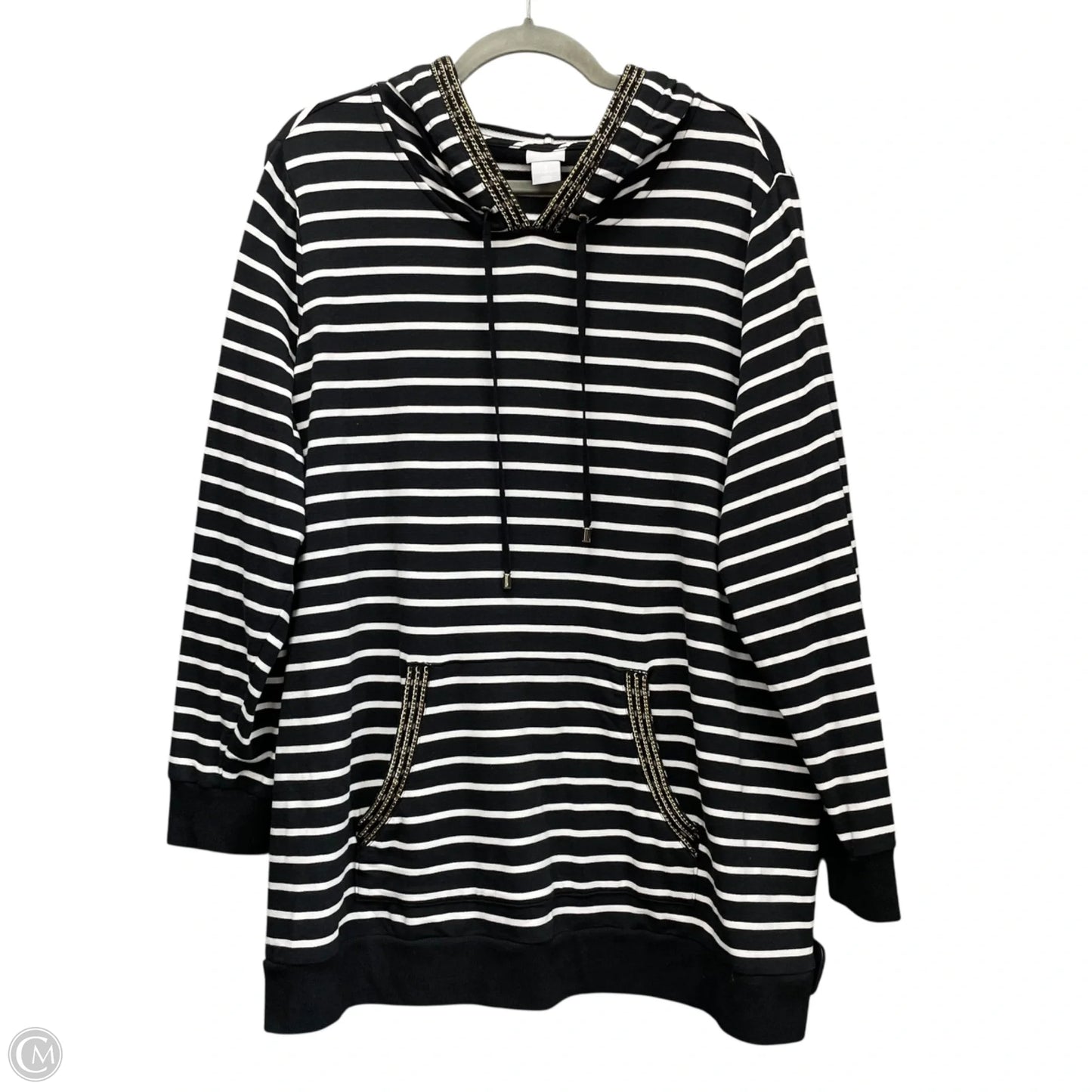 Sweatshirt Hoodie By Chicos In Black & White, Size: Xl