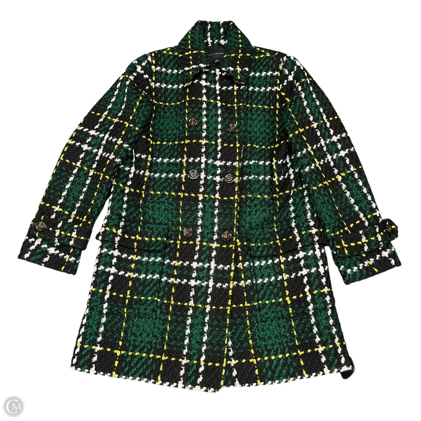 Coat Peacoat By Ann Taylor In Black & Green, Size: Xs
