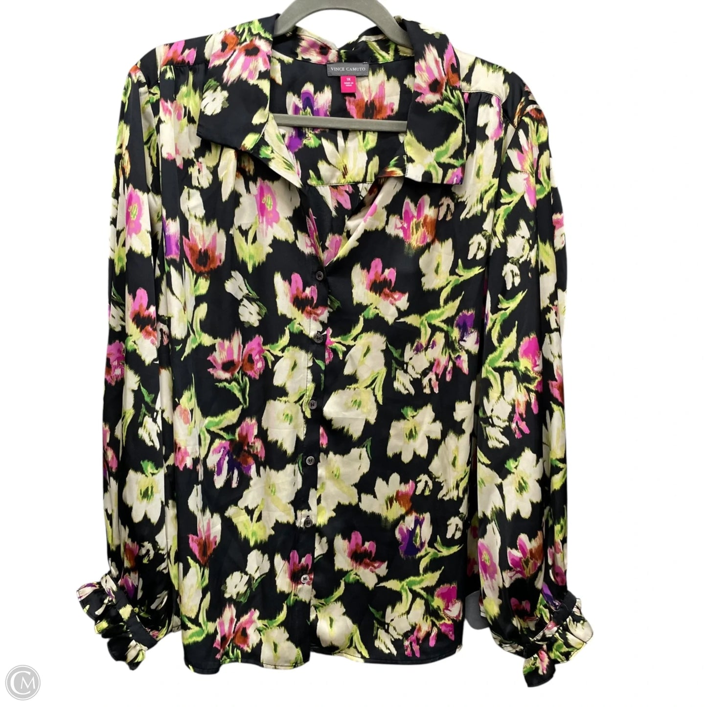 Blouse Long Sleeve By Vince Camuto In Floral Print, Size: 1x