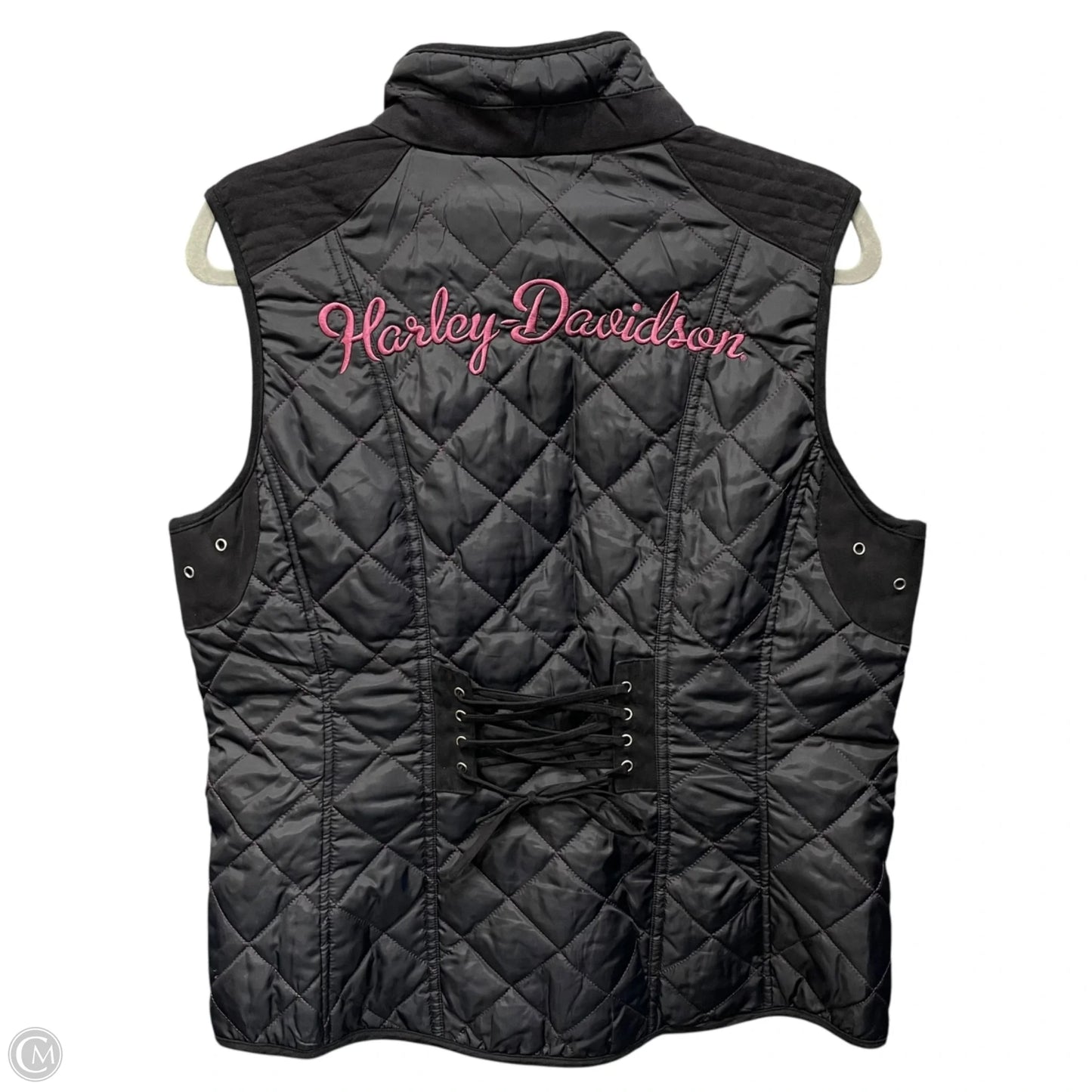Vest Puffer & Quilted By Harley Davidson In Black & Pink, Size: L