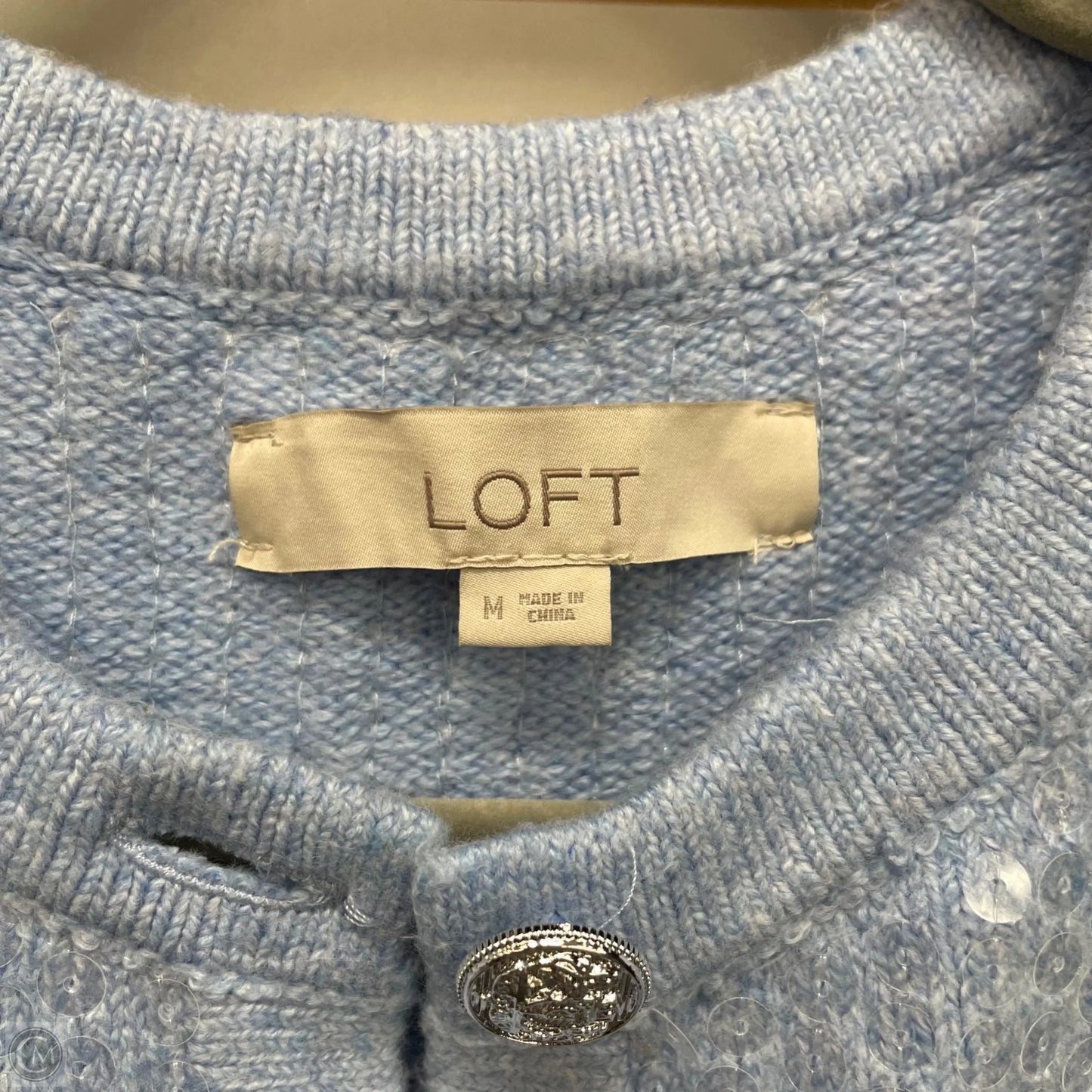 Sweater Cardigan By Loft In Blue & White, Size: M