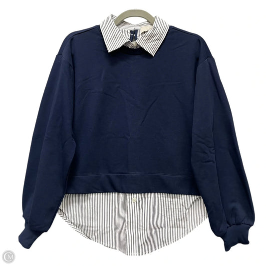 Sweatshirt Collar By Loft In Blue & White, Size: Xs