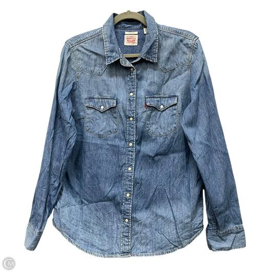 Top Long Sleeve By Levis In Blue Denim, Size: L