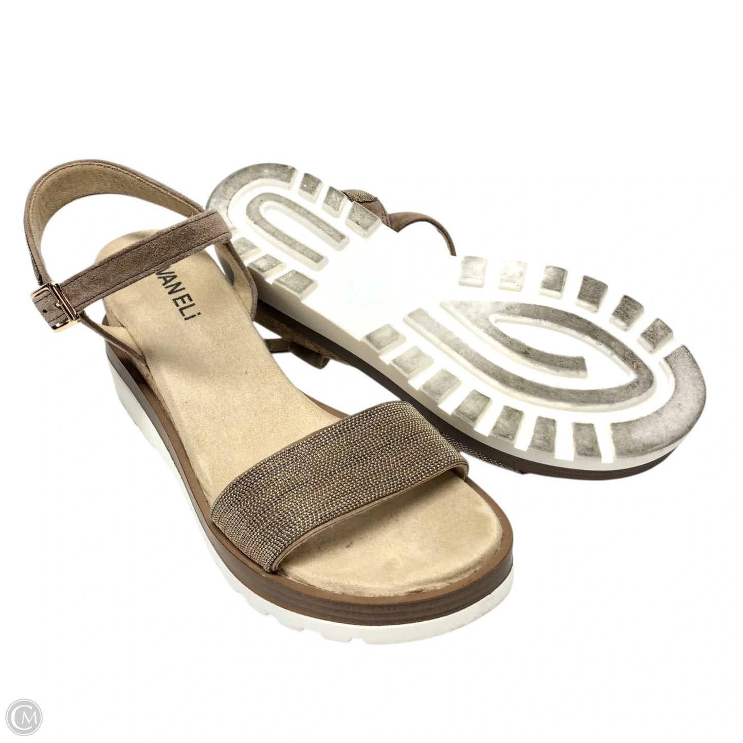 Sandals Heels Wedge By Vaneli In Beige, Size: 10
