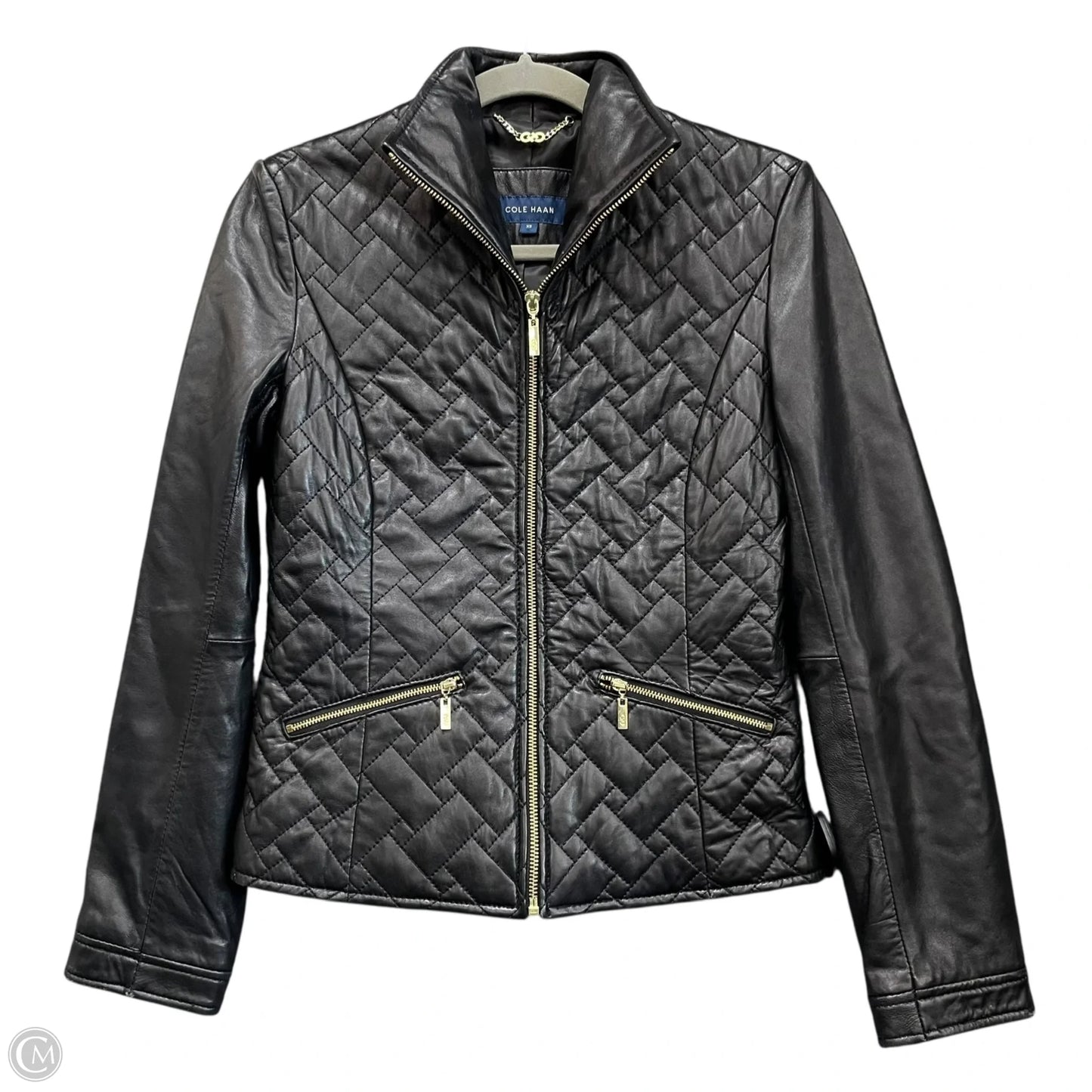 Jacket Leather By Cole-haan In Black, Size: Xs