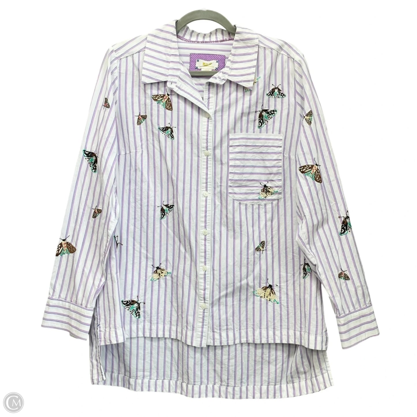 Top Long Sleeve By Maeve In Purple & White, Size: L