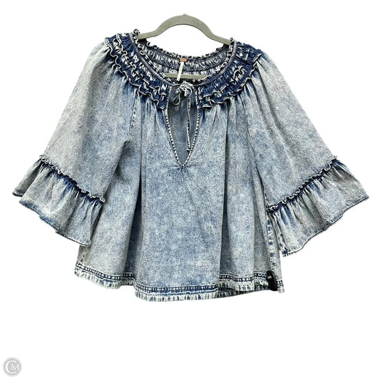 Top Short Sleeve By Free People In Blue Denim, Size: S