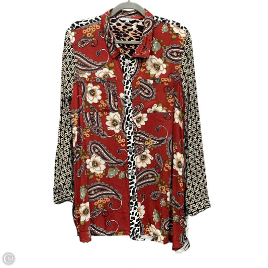Tunic Long Sleeve By John Mark In Red & Tan, Size: M