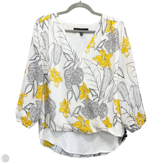 Blouse Long Sleeve By White House Black Market In White & Yellow, Size: 12