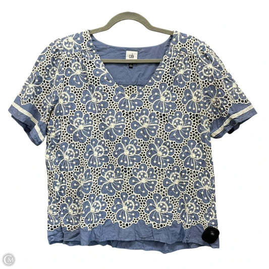 Top Short Sleeve By Cabi In Blue & White, Size: L