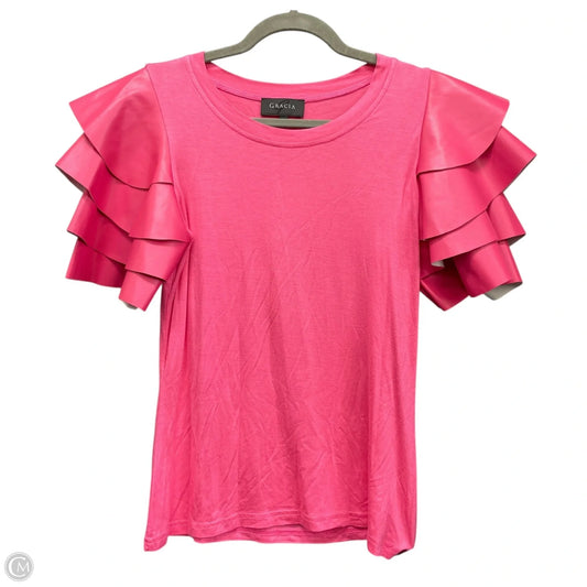 Top Short Sleeve By Gracia In Pink, Size: M