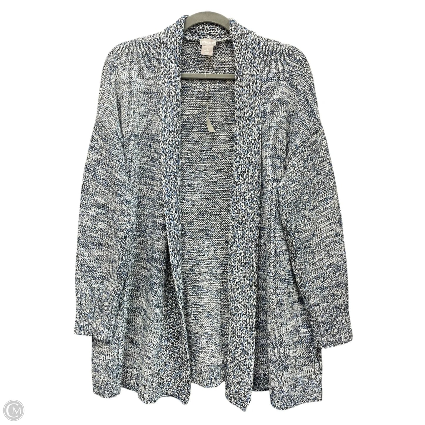 Sweater Cardigan By Chicos In Blue & White, Size: L