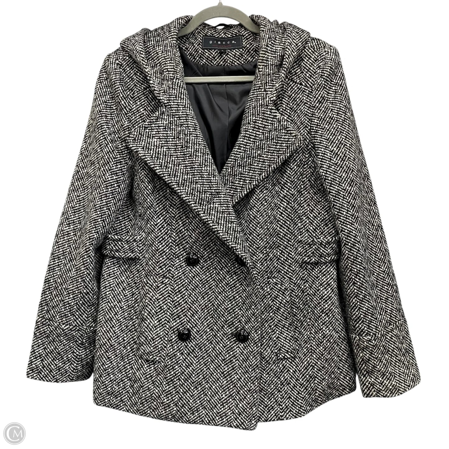 Coat Peacoat By Clothes Mentor In Black & White, Size: L