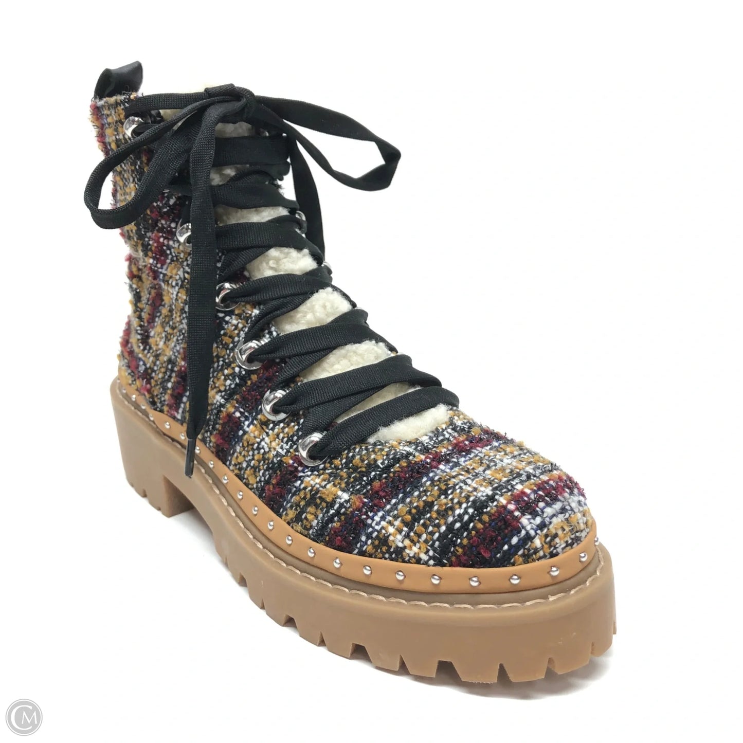 Boots Ankle Heels By Steve Madden In Plaid Pattern, Size: 6