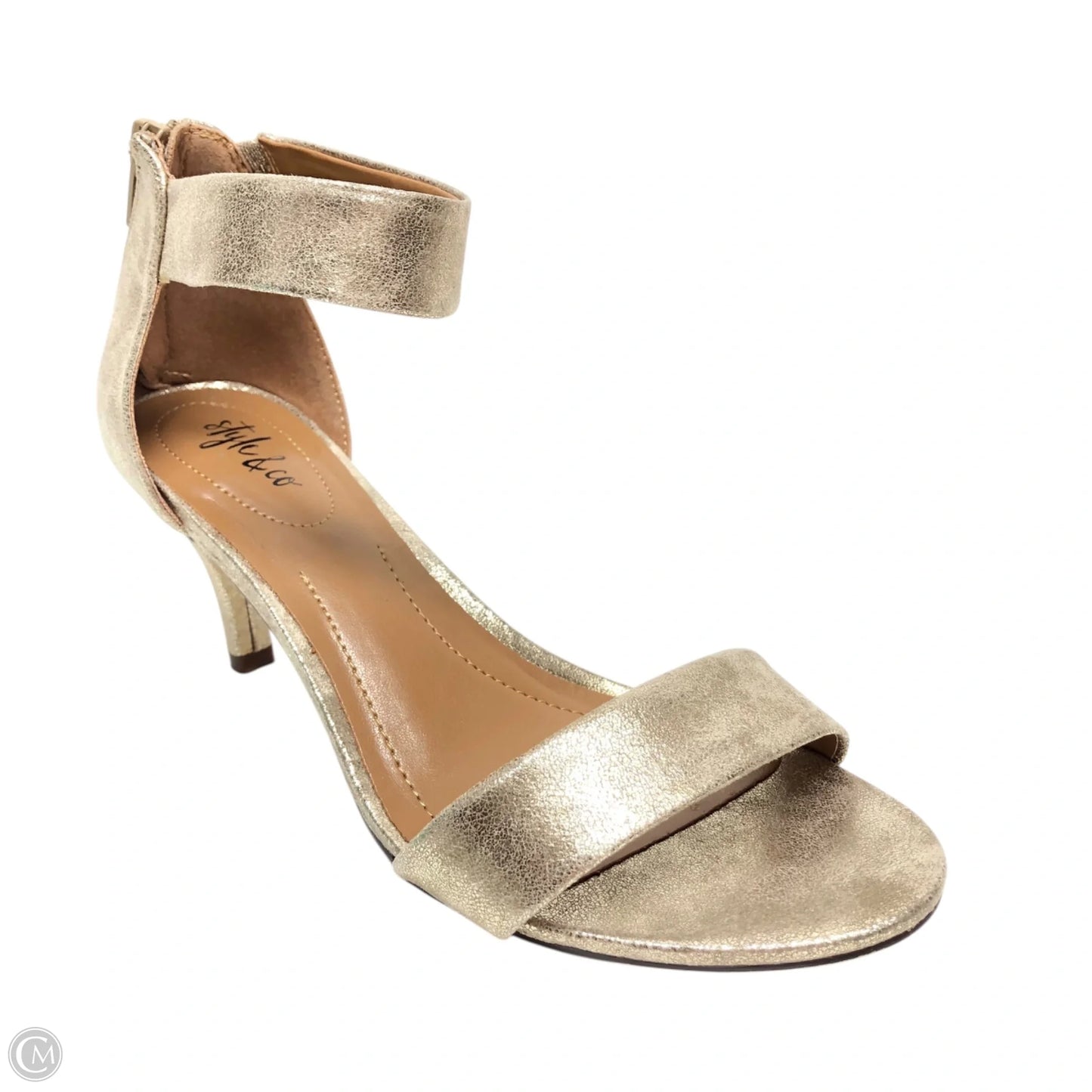 Sandals Heels Kitten By Style And Company In Gold, Size: 6.5