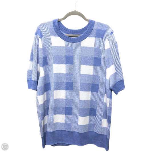 Top Short Sleeve By Ava & Viv In Blue & White, Size: 1x