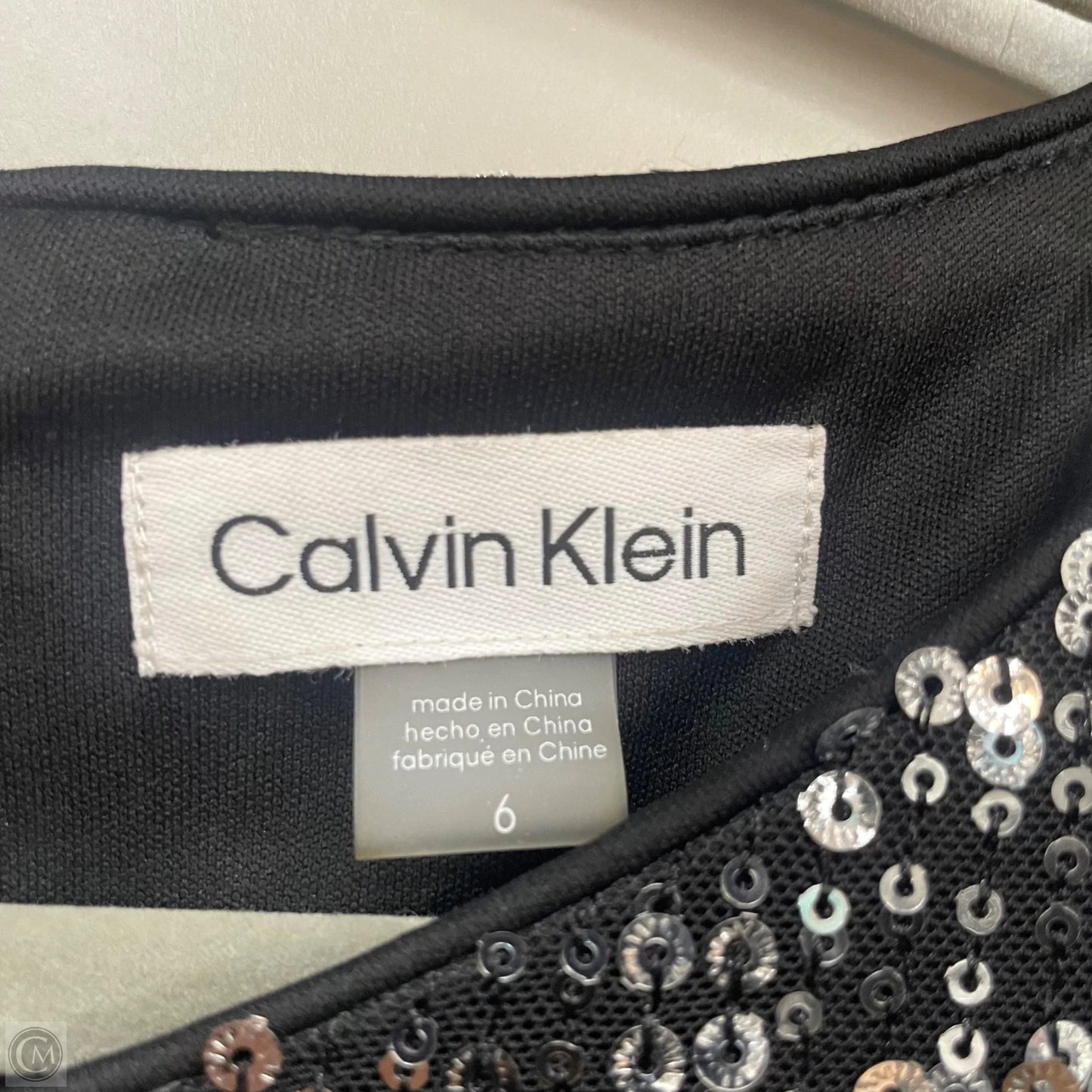 Dress Party Long By Calvin Klein In Black & Silver, Size: 6