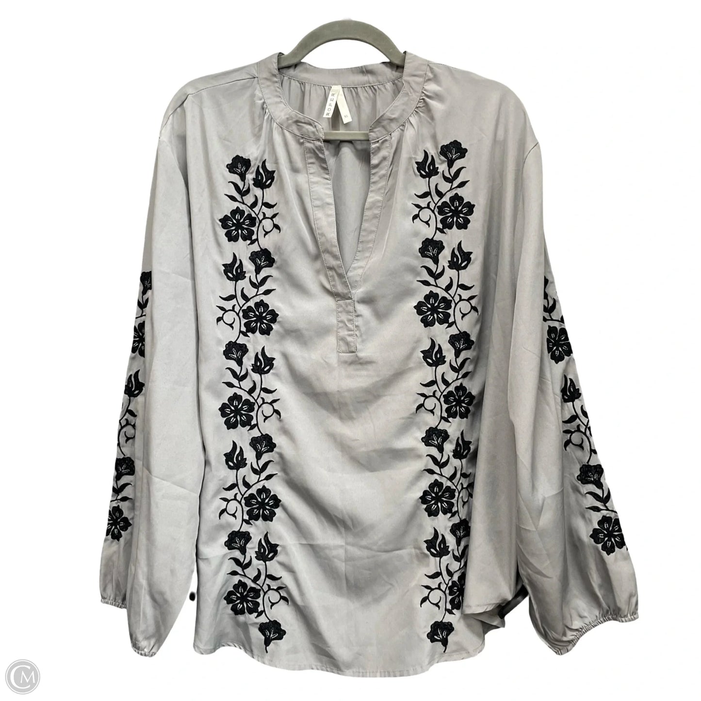 Top 3/4 Sleeve By Roper In Grey, Size: Xl
