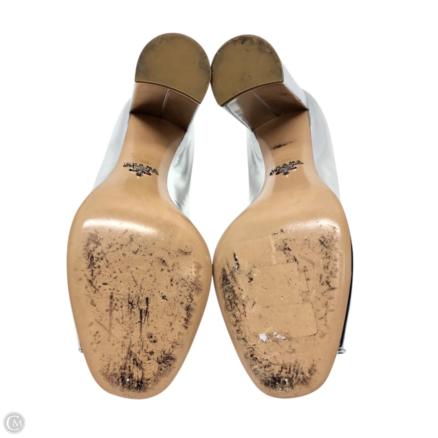 Shoes Luxury Designer By Prada In Silver, Size: 8