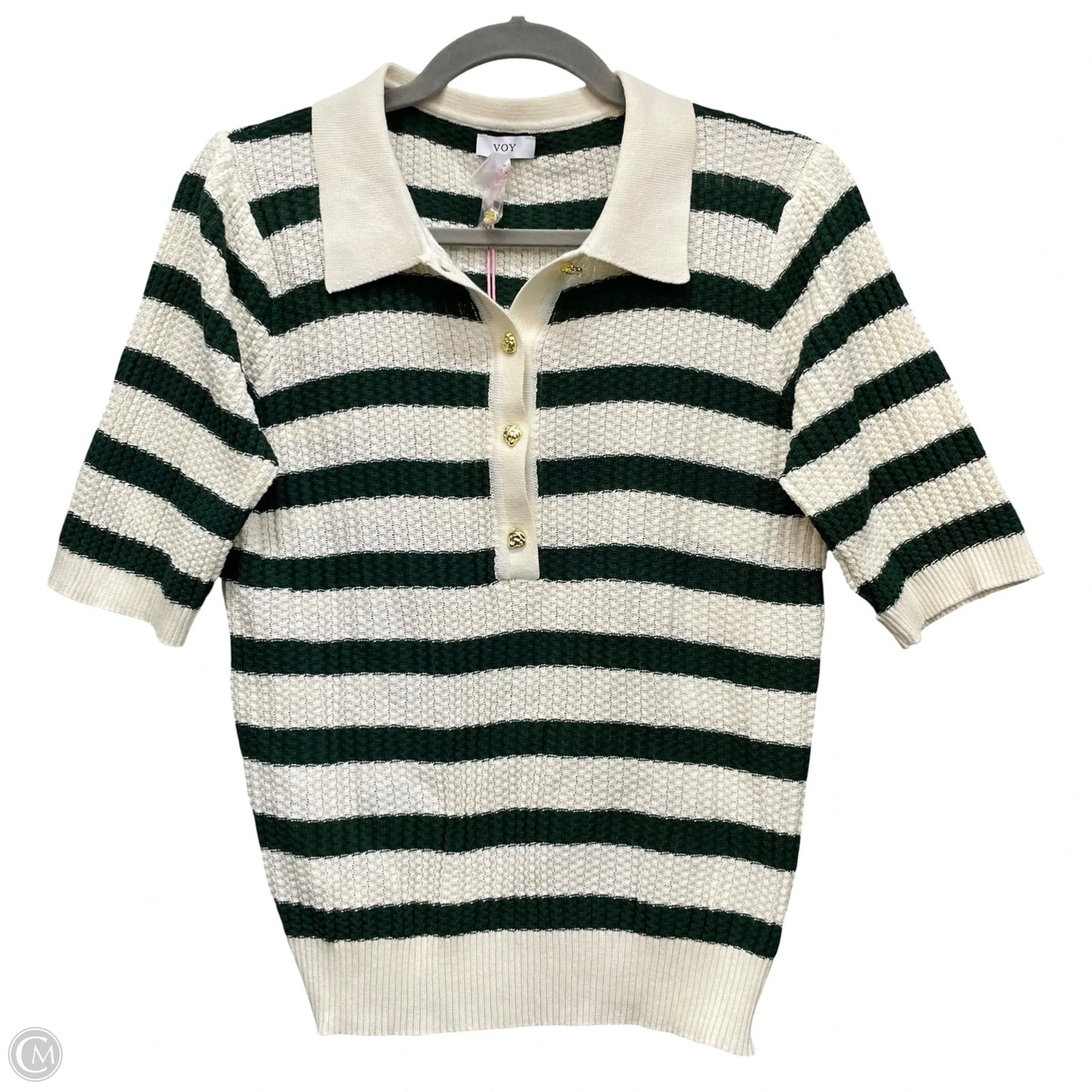 Top Short Sleeve By Voy In Cream & Green, Size: L