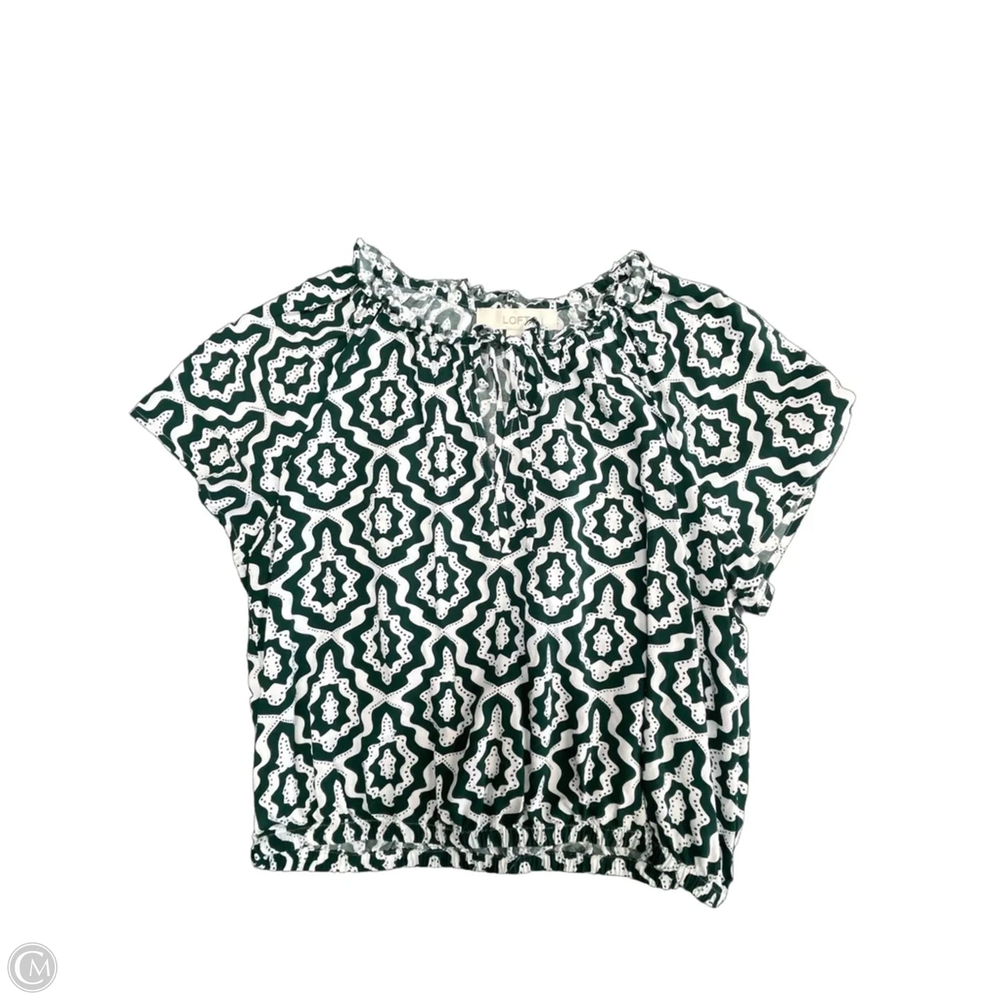 Top Short Sleeve By Loft In Green & White, Size: S