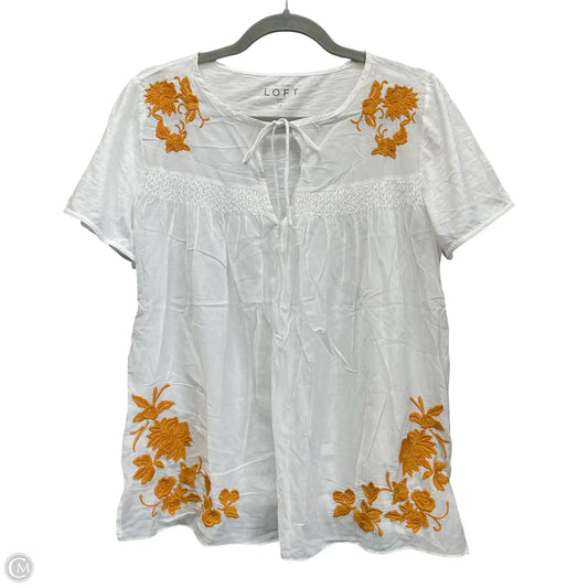 Top Short Sleeve By Loft In Orange & White, Size: S