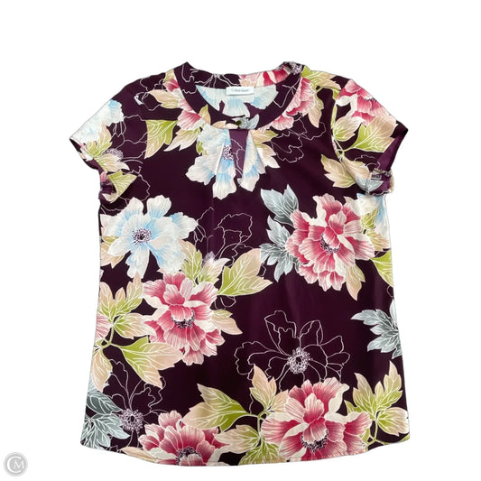 Top Short Sleeve By Calvin Klein In Purple & White, Size: S