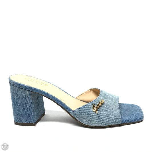 Sandals Heels Block By Guess In Blue Denim, Size: 8
