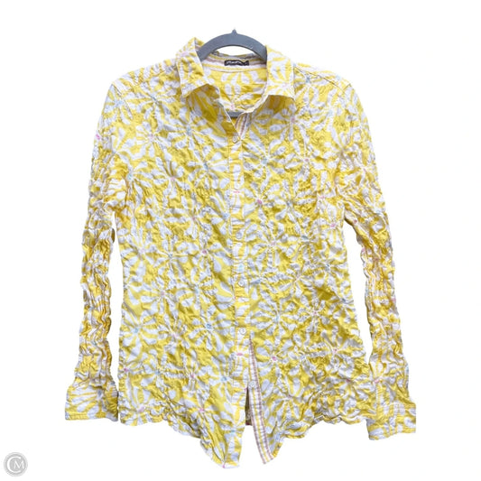 Top Long Sleeve By J Mclaughlin In White & Yellow, Size: S