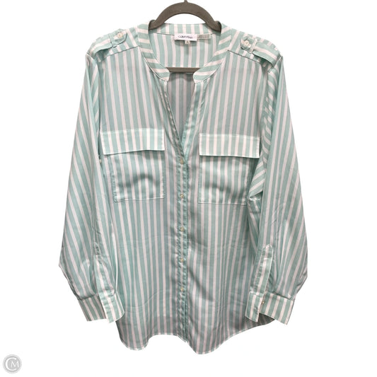Top Long Sleeve By Calvin Klein In Green & White, Size: 1x