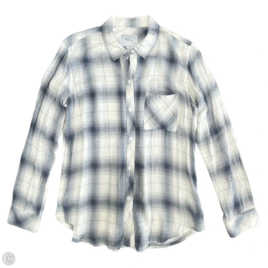 Top Long Sleeve By Rails In Grey & White, Size: M