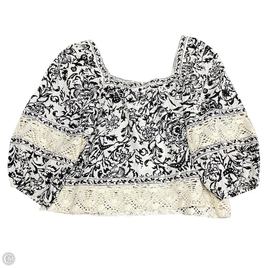 Top 3/4 Sleeve By Christian Siriano In Black & Cream, Size: L