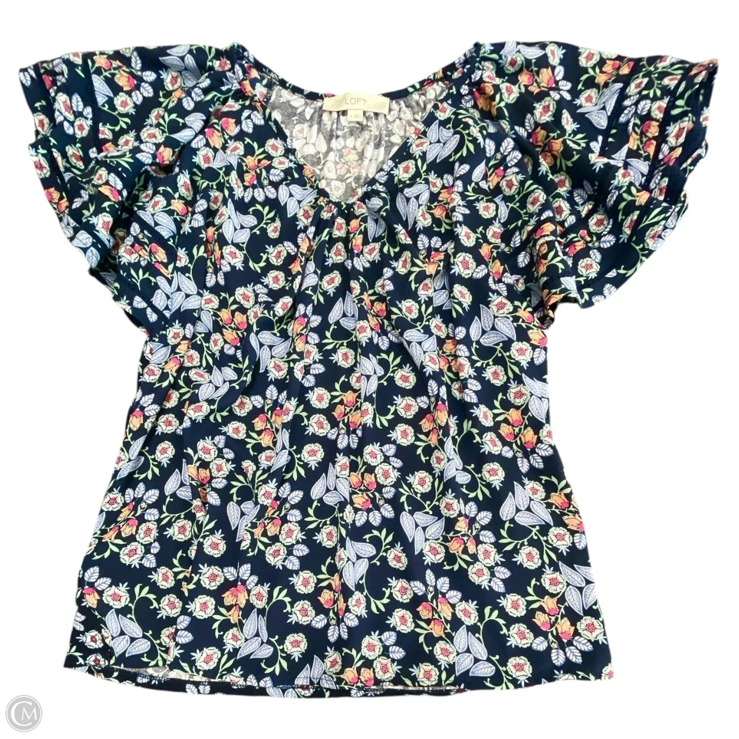 Top Short Sleeve By Loft In Black & Blue, Size: M