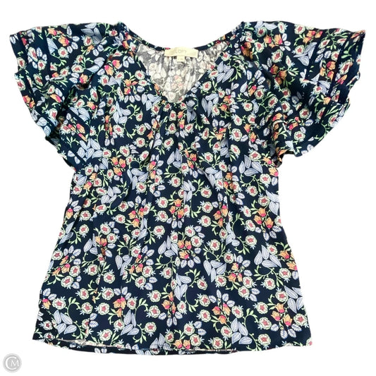 Top Short Sleeve By Loft In Black & Blue, Size: M