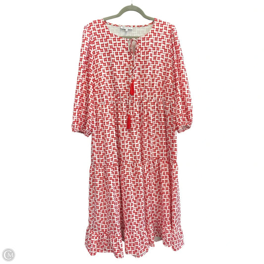 Dress Casual Midi By Clothes Mentor In Red & White, Size: L