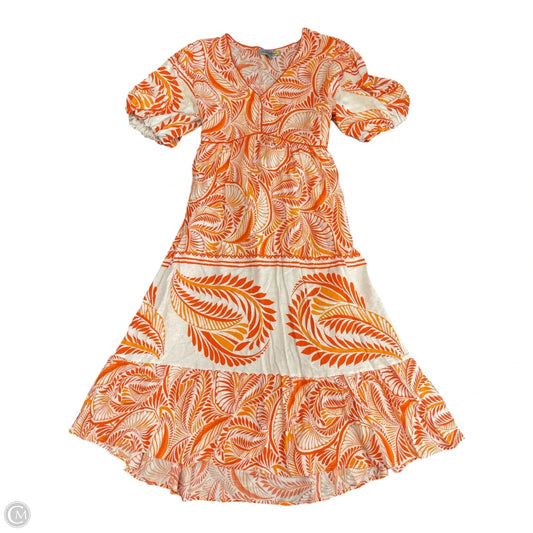 Dress Casual Midi By Figuero & Flower In Orange & White, Size: L