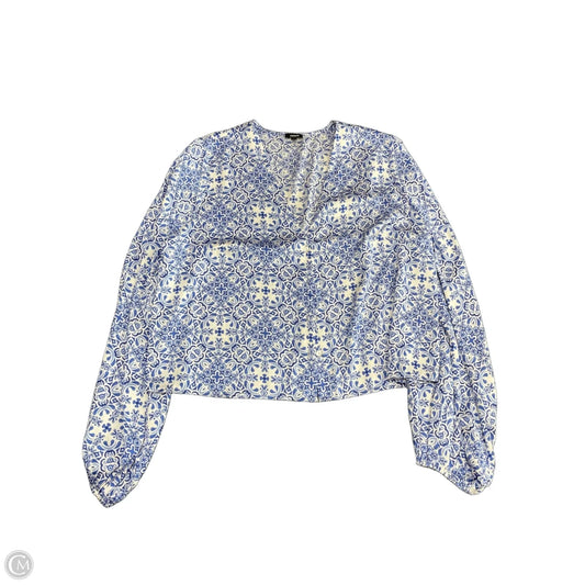 Blouse Long Sleeve By Express In Blue & White, Size: M