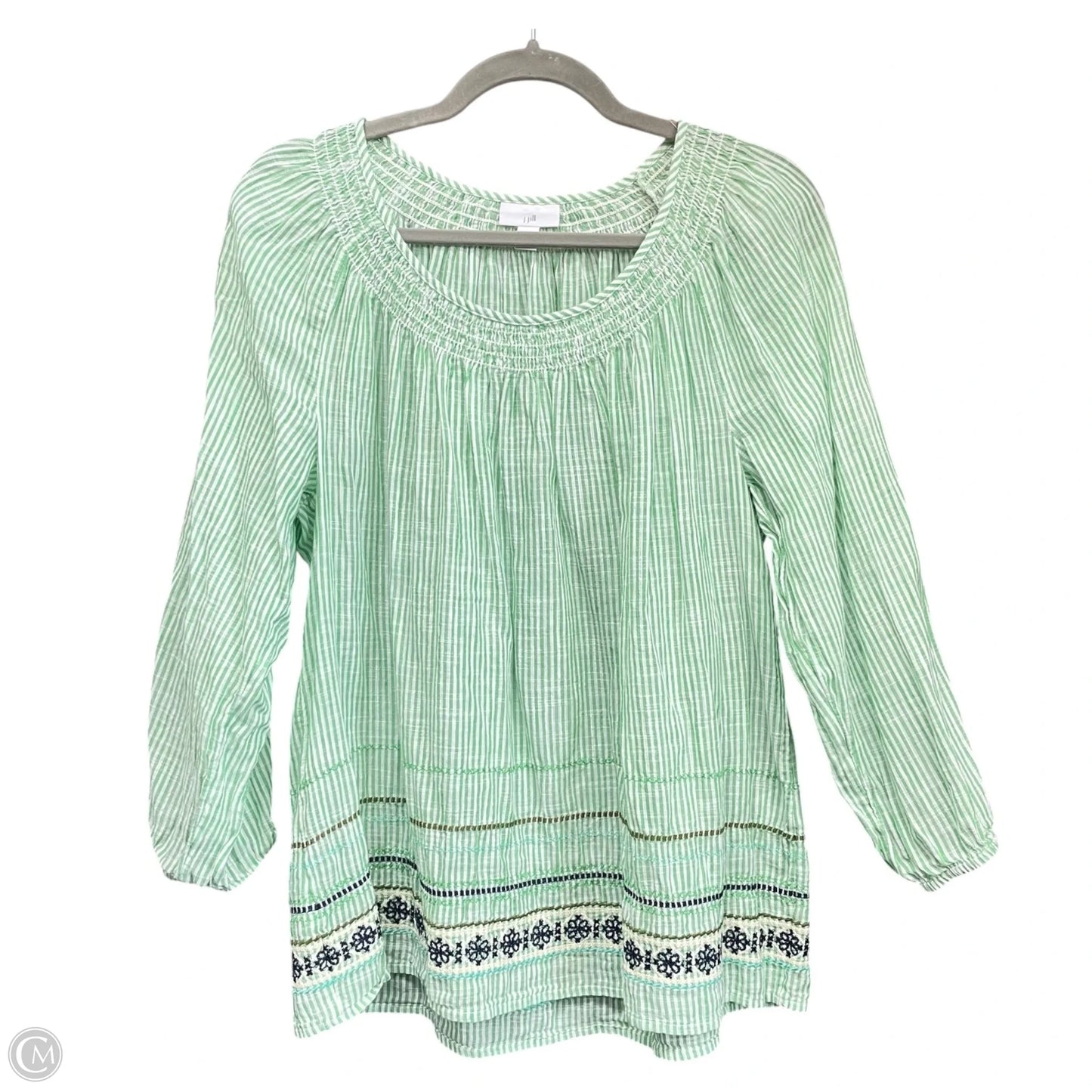 Top Long Sleeve By J. Jill In Green & White, Size: M