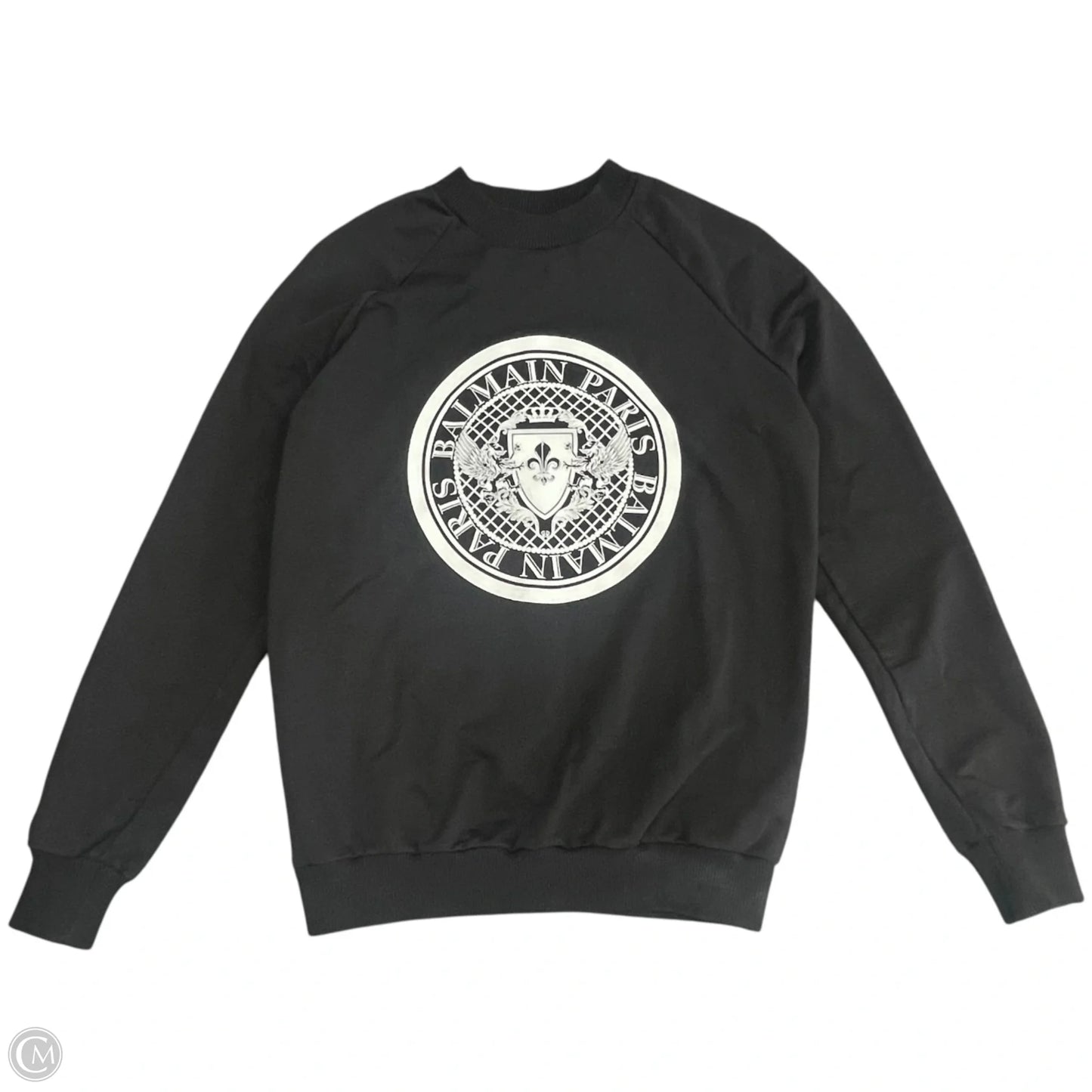 Sweatshirt Luxury Designer By Balmain In Black & White, Size: S