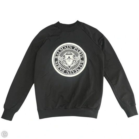 Sweatshirt Luxury Designer By Balmain In Black & White, Size: S