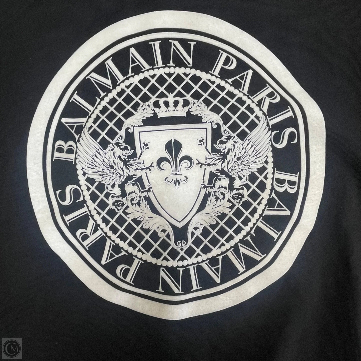 Sweatshirt Luxury Designer By Balmain In Black & White, Size: S
