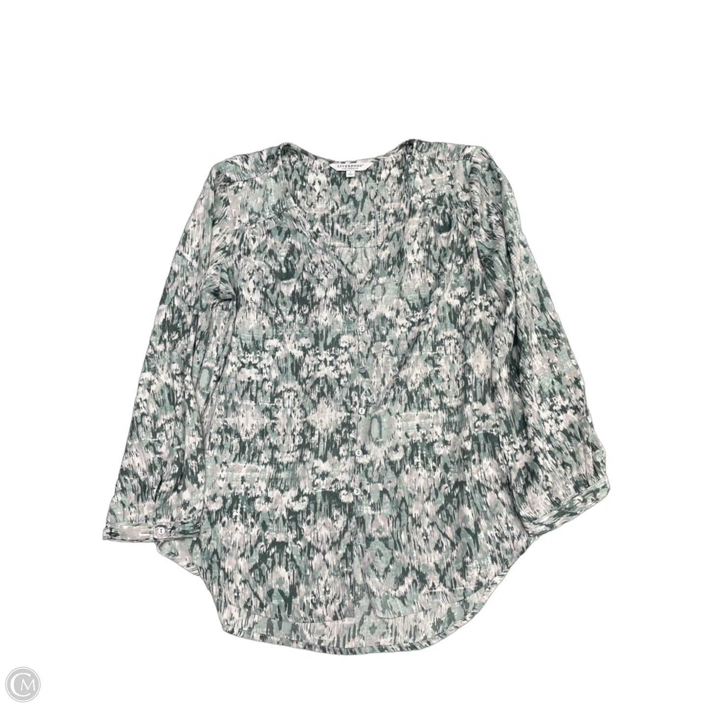 Blouse 3/4 Sleeve By Liverpool In Green & Grey, Size: S