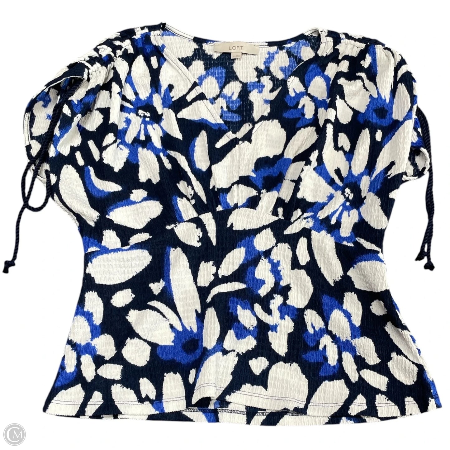 Top Short Sleeve By Loft In Blue & White, Size: M