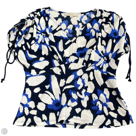 Top Short Sleeve By Loft In Blue & White, Size: M