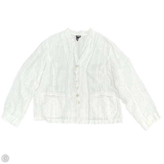Jacket Shirt By Eileen Fisher In White, Size: 1x