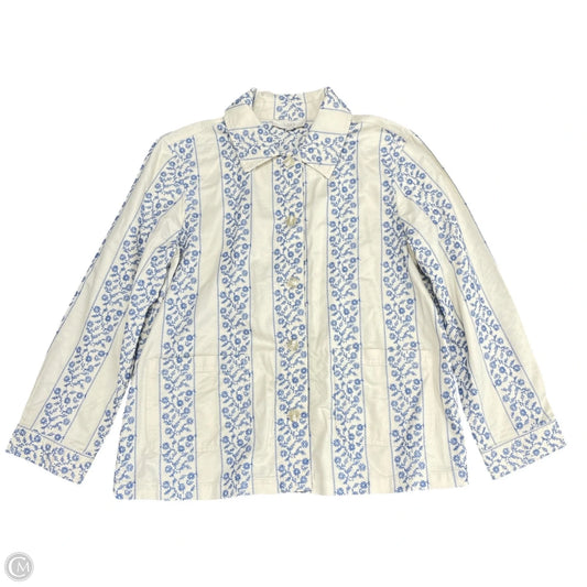 Jacket Shirt By Loft In Blue & Cream, Size: L